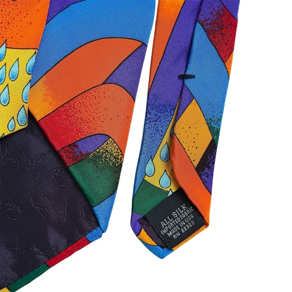 RUSH LIMBAUGH Men's 100% Silk Necktie USA Designer Geometric Multi-Colored Artsy - Picture 5 of 5